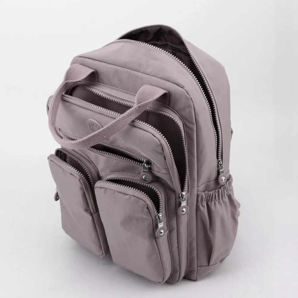 Fashion Waterproof School Bags Soft Handle Solid Multi-pocket Laptop Backpack Nylon Zipper Luggage Bag Woman