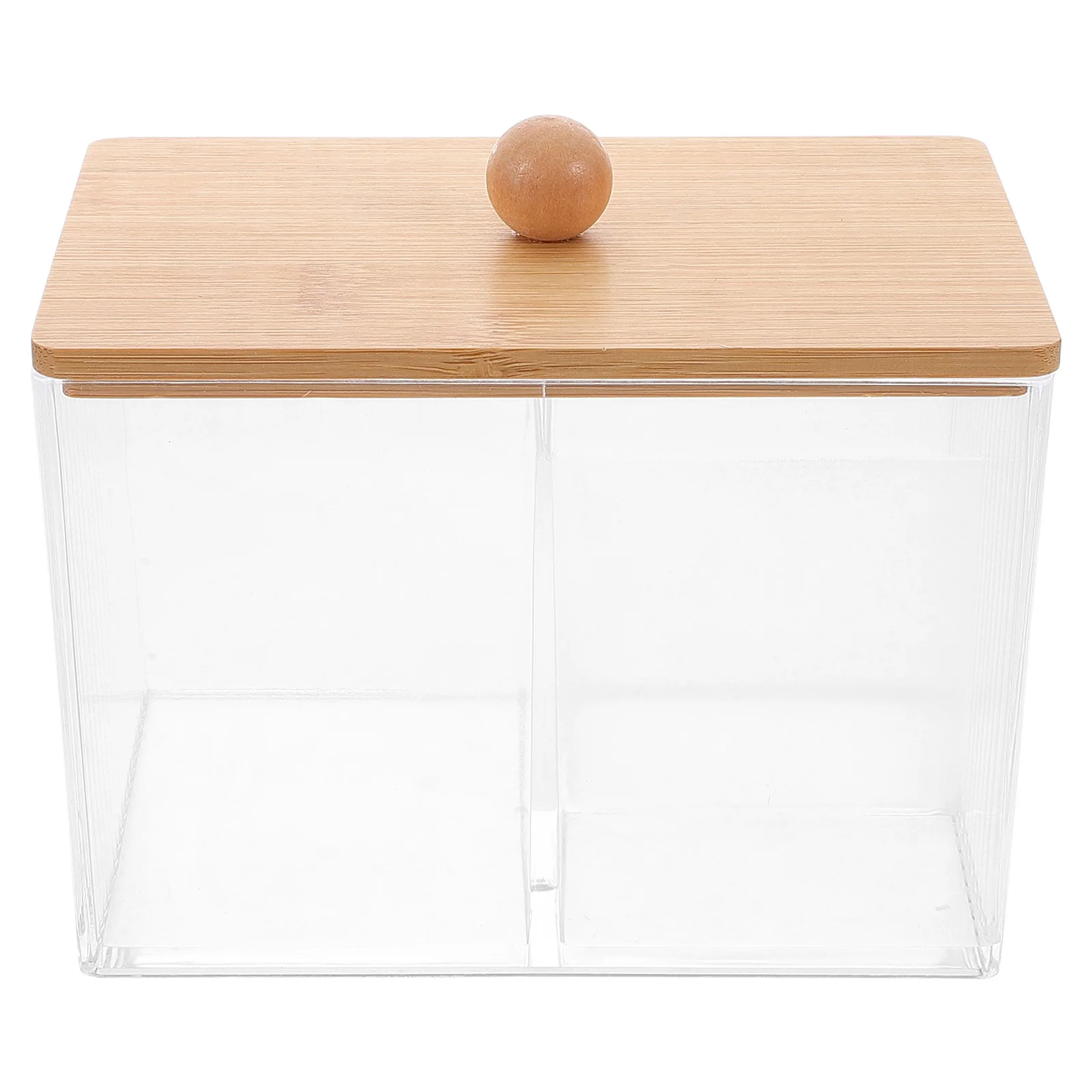

Bamboo Lid Cotton Pad Organizer Transparent Acrylic Bathroom Storage Container Holder for Vanity Countertop