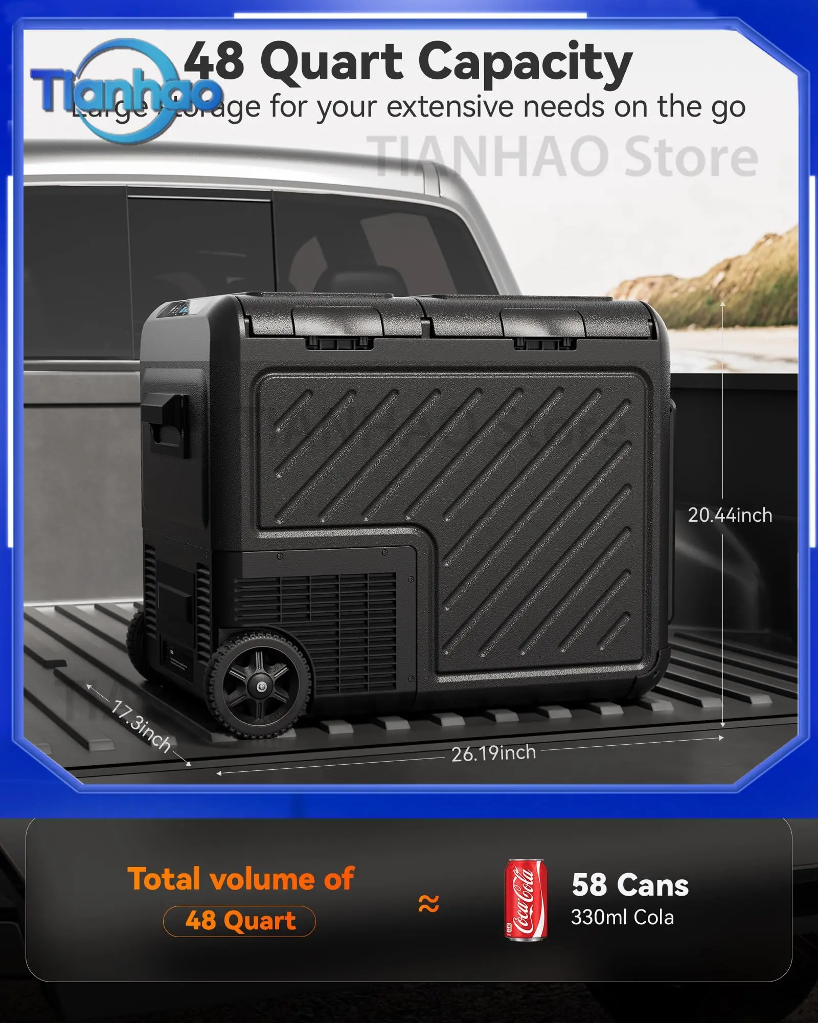Portable Car Refrigerator for Wolfbox W-45L Dual Zone 12V 45L Camper RV Boat Refrigerator