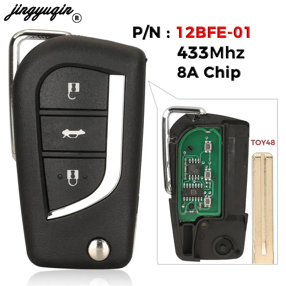 

jingyuqin For RAV4 2015 2017 CAMRY 2015 2016 auris 2017 2018 Flip Remote Car Key 3BNT Fob 433MHz H-8A Chip Replacement 12BFE-01