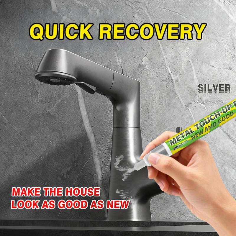 Metal Touch-Up Pen - Surface Scratch Repair, Paint Restoration for Bathrooms and Kitchens, Black, White, and Silver Touch-Up Pens, Suitable for Faucets, Door Handles, Sinks, Bathtubs, Towel Racks, Toilets, Shower Heads, and Other Metal Components, Easy Restoration, Like New