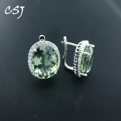 Big Stone 19.5ct Real Natural Green Amethyst Earring Sterling 925 Silver Oval 12*16mm Fine Jewelry For Women Lady Party Gift