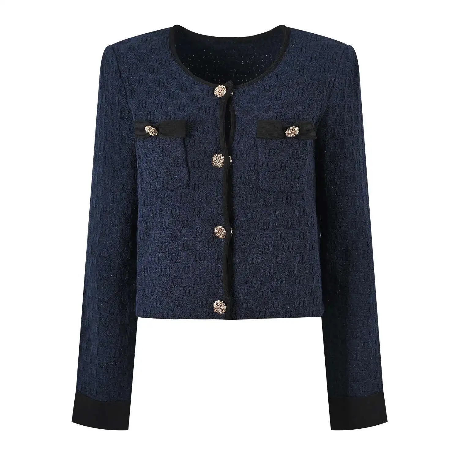 Luxury Knitted 2 Piece Sets Women 2025 Spring Cardigans Pencil Skirts Suits Long Sleeve Sweater Jumpers Blue