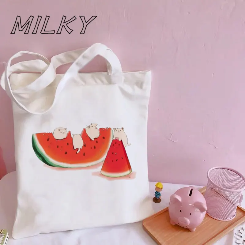 Watermelon Pattern Tote Bag Canvas Shoulder Bag for Travel Daily Commute Women\'s Reusable Shopping Bag Funny Eco Large-capacity