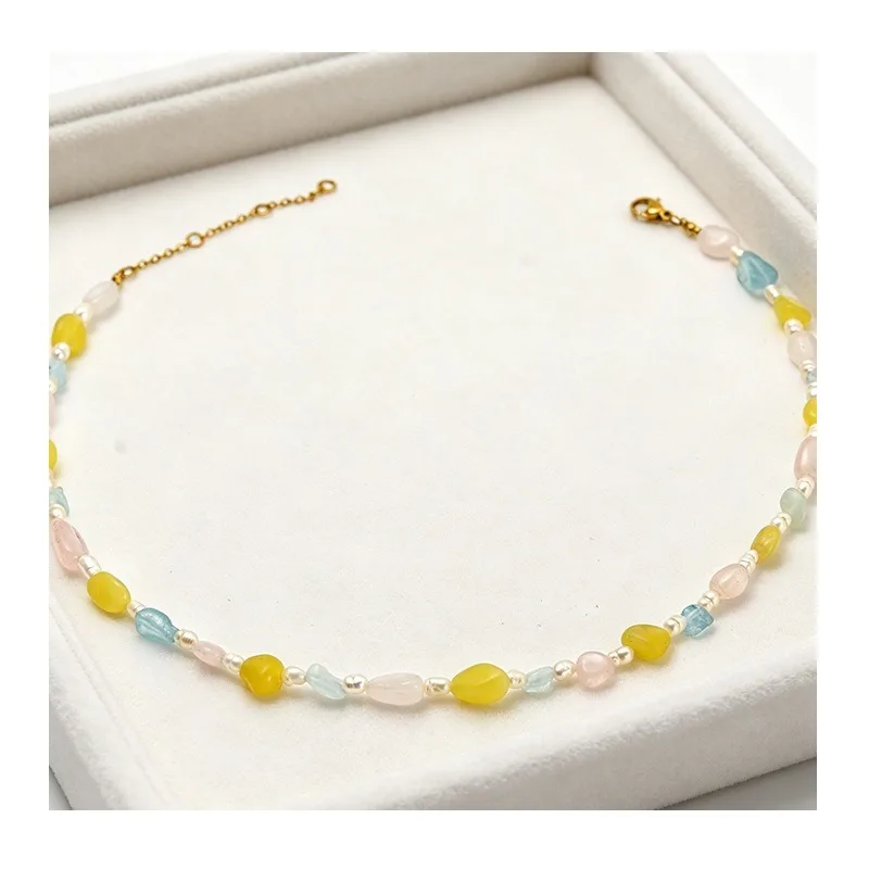 

New Simple Versatile Natural Stone Jewelry Stainless Steel Gold Plated Necklace Women's Jewelry