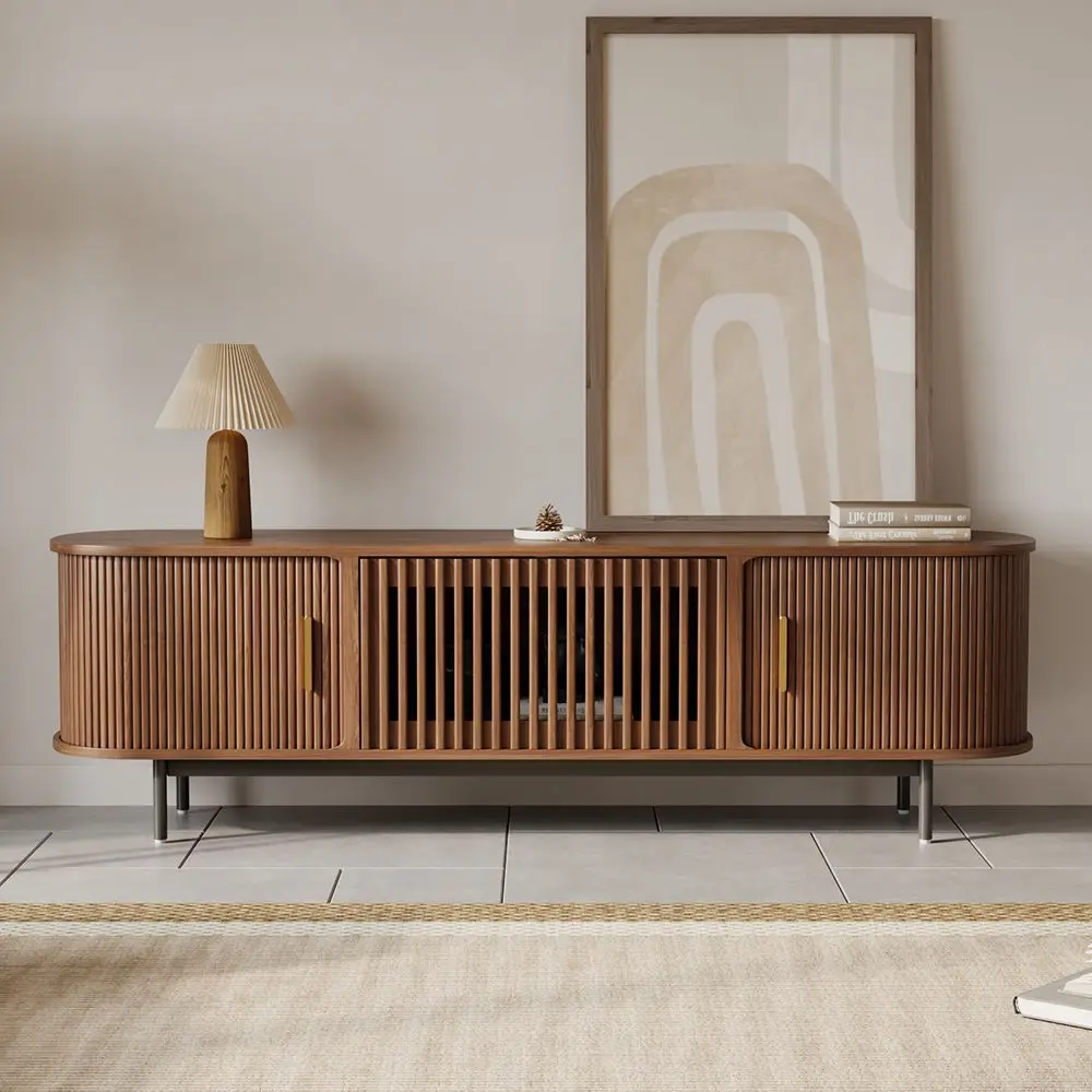Modern mid-century tower door type TV cabinet solid wood tv 180cm TV cabinet export quality walnut inch