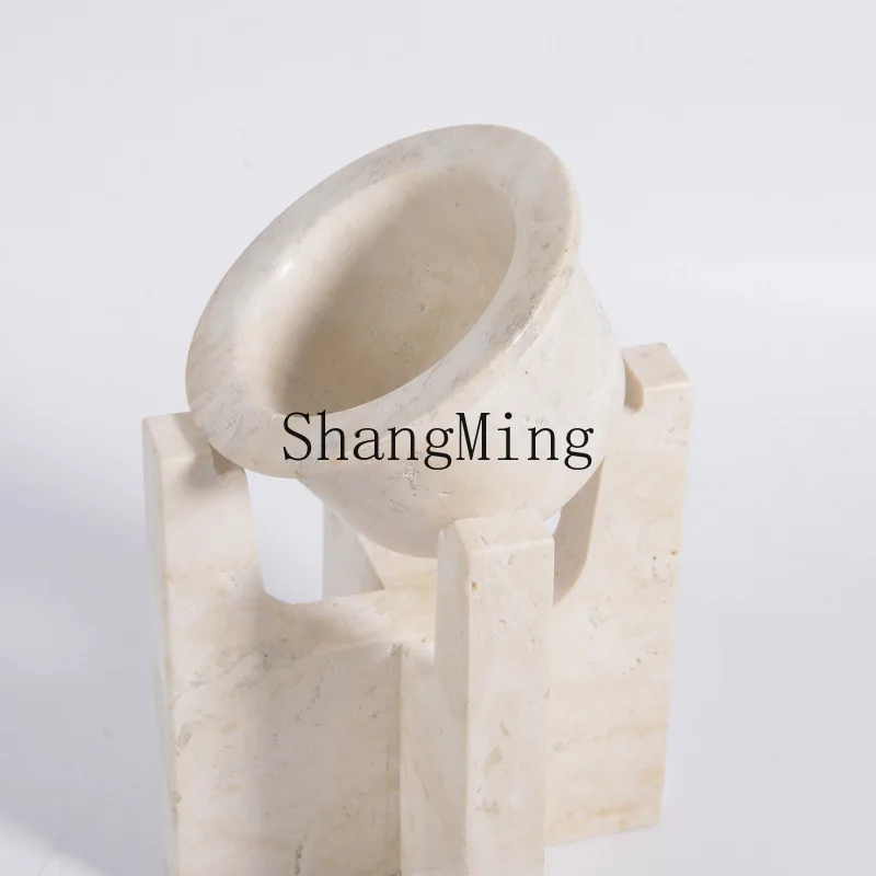 SM wabi-sabi natural travertine candlestick, living room entrance diffuser stone container ornament