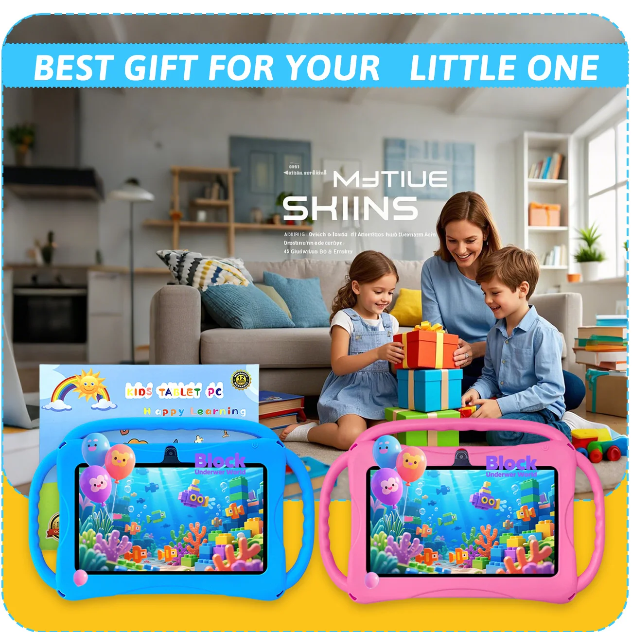 تابلت للأطفال 7 بوصة مع ذاكرة وصول عشوائي 2 جيجابايت + 32 جيجابايت ROM + SD توسيع، 3000 مللي أمبير، كاميرا مزدوجة، مع تحكم الوالدين وتعليم الأطفال، هدايا للأطفال