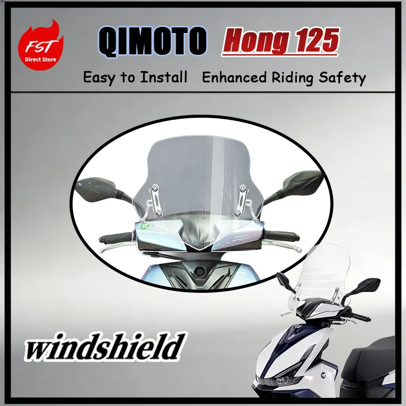 

FOR QJMOTOR Hong 125 Anti-UV HD Windshield Durable Wind Shield with Height Adjustable Bracket for Motorcycle High Clarity