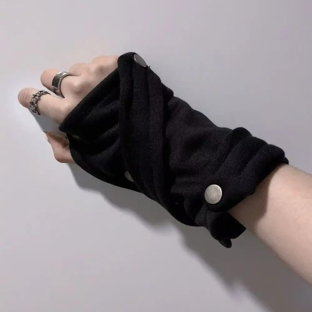 Snap-Button Closure Half Finger Gloves Warm Decorative Design Street Dance Gloves Breathable Unisex Steampunk Gloves