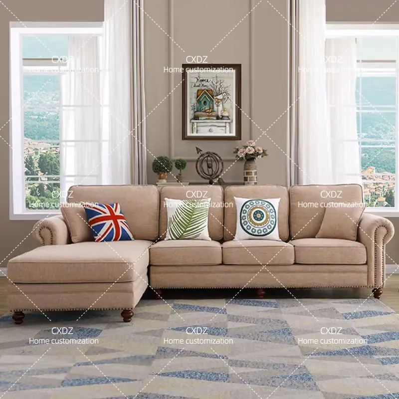 American sofa removable and washable corner L-shaped recliner living room furniture fabric cotton and linen/technology cloth