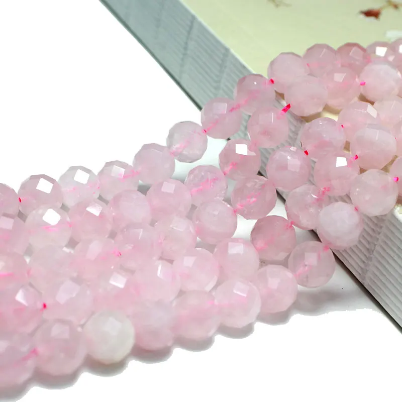 Wholesale Faceted Pink Madagascar Rose Quartzs 100% Natural Round Stone Beads For Jewelry Making DIY Bracelet 6/8MM 15\'\'