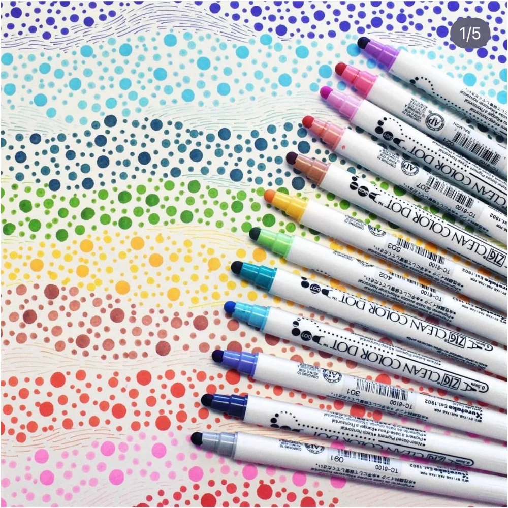 1pc Japan Zig Kuretake Clean Color DOT TC-6100 Double-Tip Watercolor Marker Pen Art Painting&Round Stamping for Students