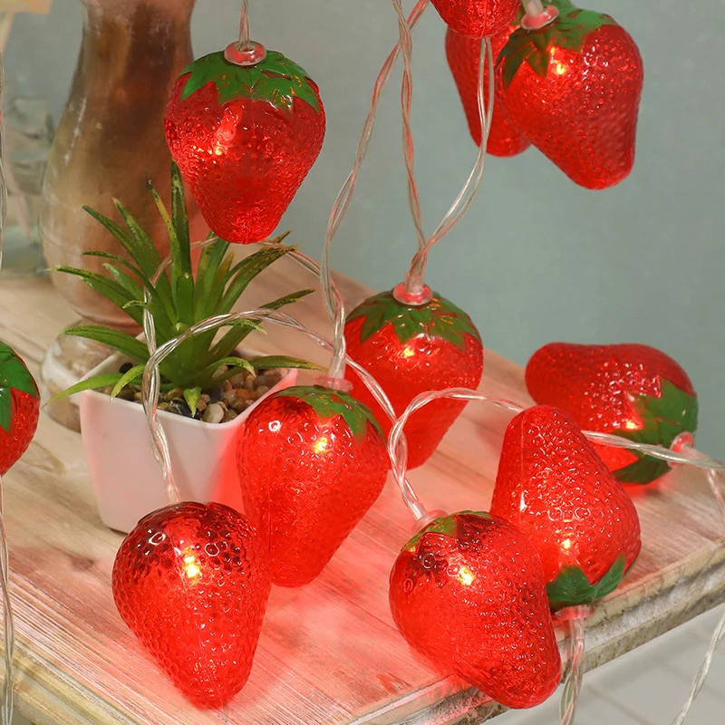 Cute Red Strawberry Light String Children's Room Decoration Lamp 10 LED Lamps Lighting Shine Energy Saving INS Night Lights Xmas