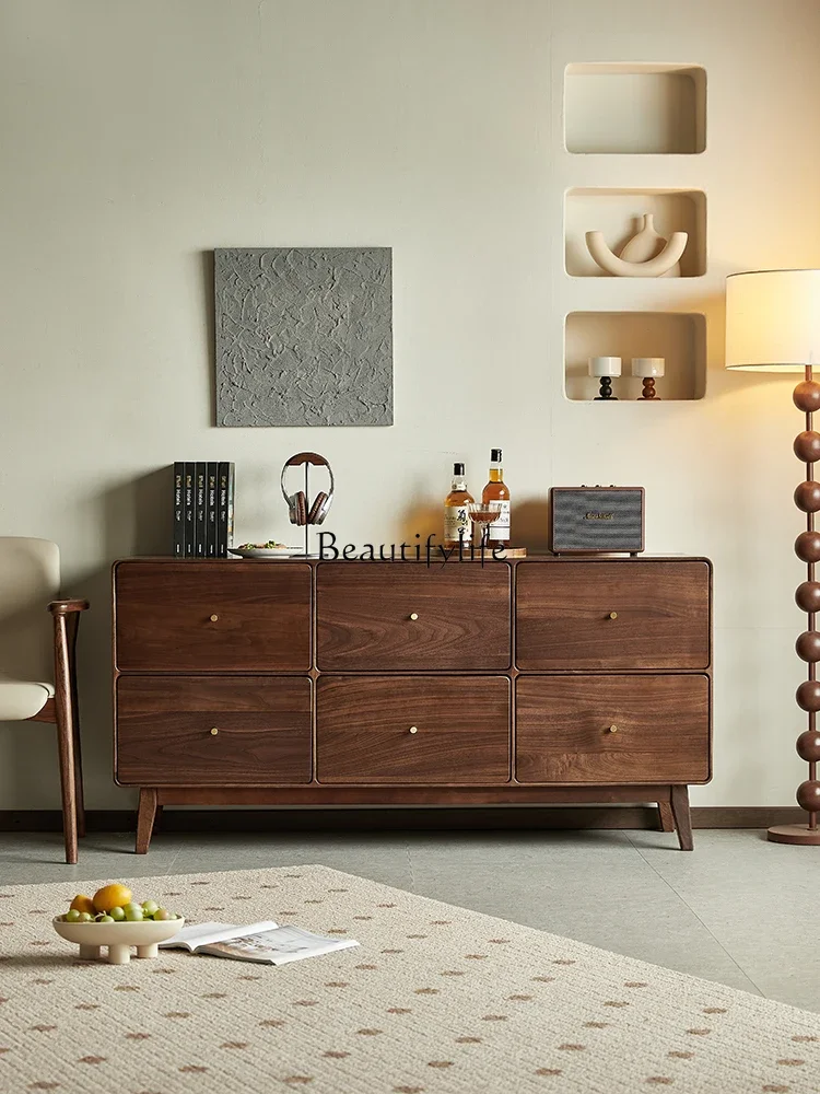 North American black walnut six-chest cabinet Nordic simple all-solid wood storage locker