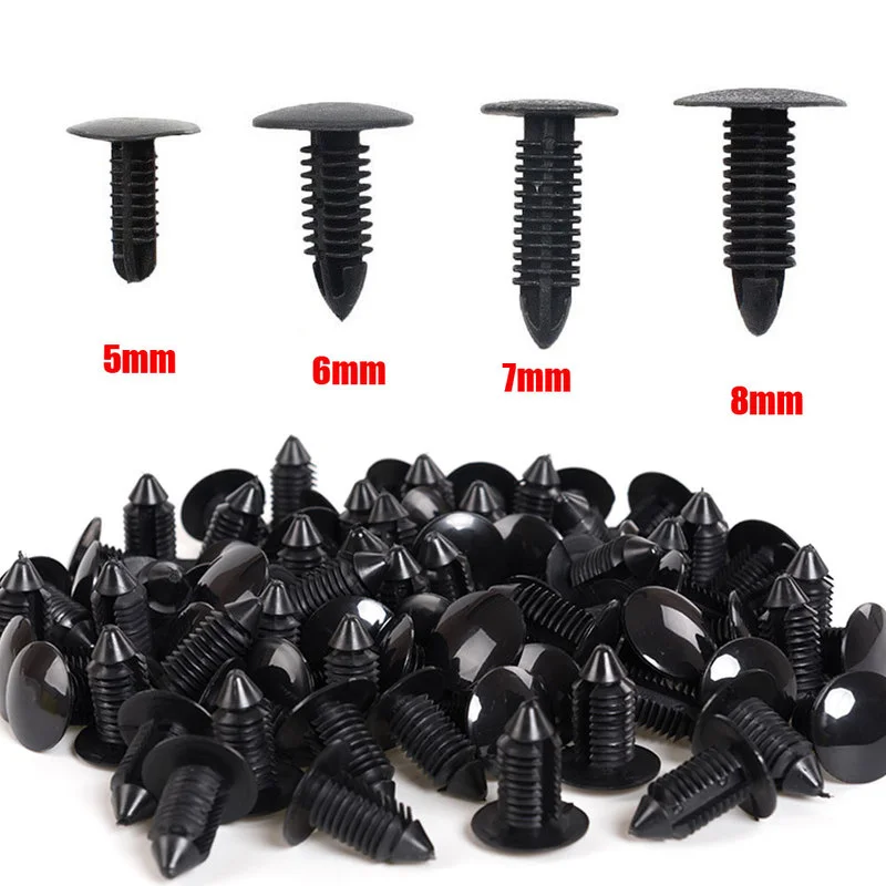 Mixed Car Interior Fastener Clips, Push In Clips, Rebite preto, tronco do carro, telhado, painel de guarnição, material universal, 5mm, 6mm, 7mm,