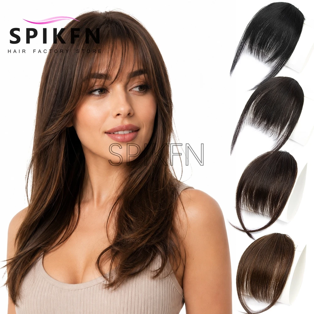 Thin Air Human Hair Bangs 1 Clip in Hair Base Natural Breathable Front Hair Piece for Women