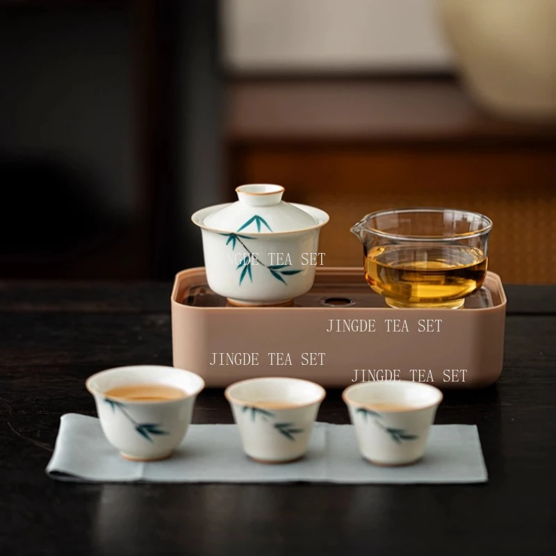 Portable Ceramic Tea Pot and Cup Set Boutique Tea Set Chinese Handmade Travel Teaware Gaiwan Custom Drinkware A Pot and A Cup