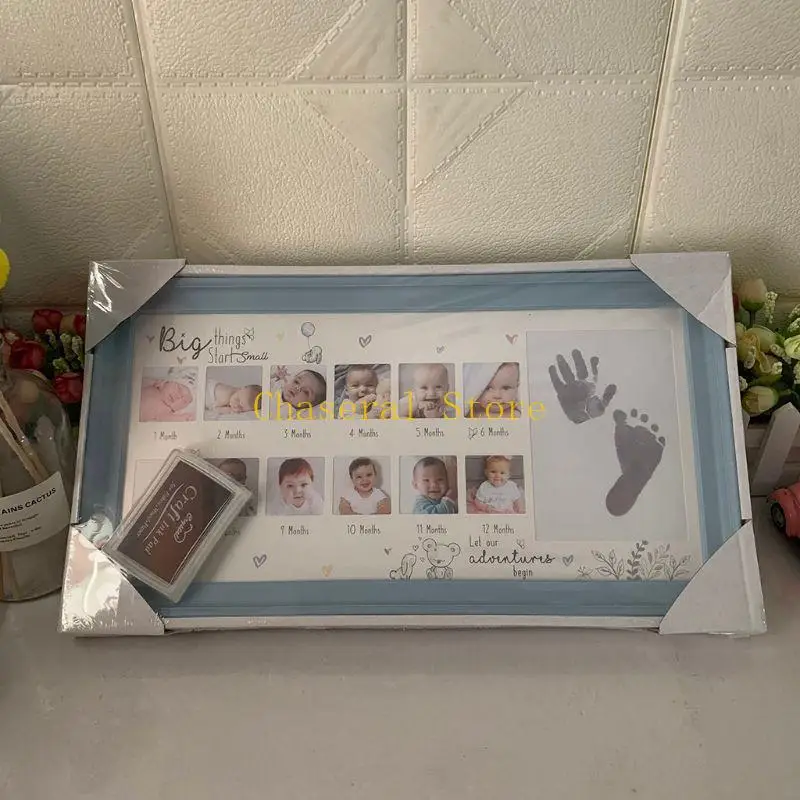 E7CE First Year Baby Handprint and Foot Print Ornament Monthly Picture Photo Frame