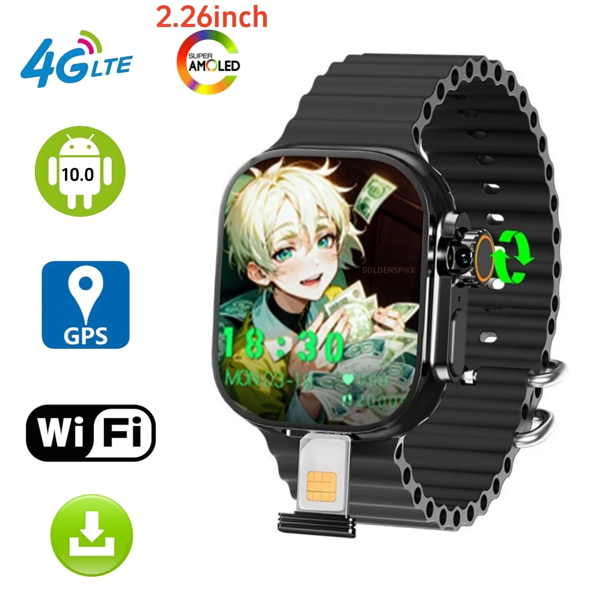 

Original S10 Ultra Max Smartwatch 5G Android Smart Watch With 2.26'' Amoled Screen 800W Rotary Camera Sim Card Slot Video Call