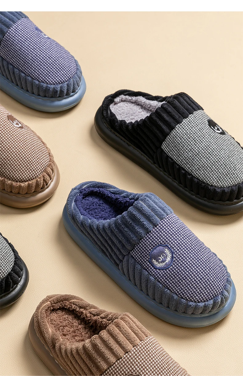 Herren-Plüsch-Fleece-Hausschuhe für den Winter, dicke EVA-Sohle mit bequemem Fußbett, weiche Hausschuhe für drinnen und draußen – Detail 9