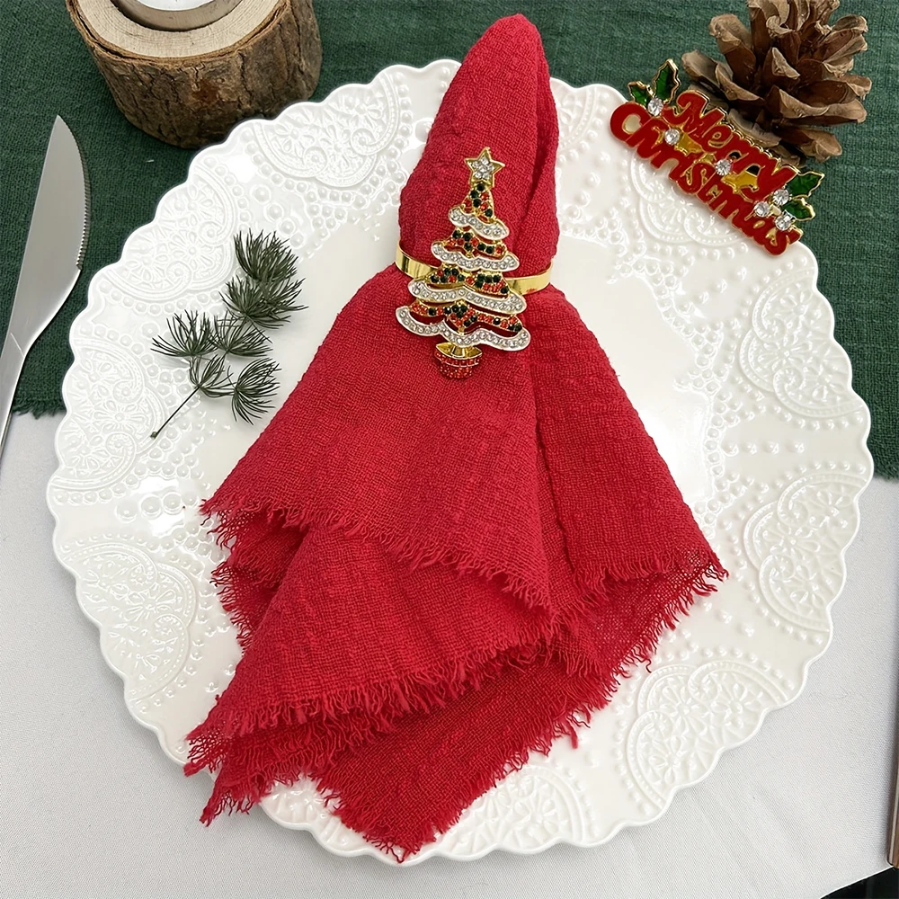 مجموعة من 6 المناديل القماشية القطنية الشاش 32x32 سنتيمتر النسيج الزفاف ديكور الاستخدام اليومي عشاء منشفة شاي الجدول قرية عيد الميلاد المناديل #1