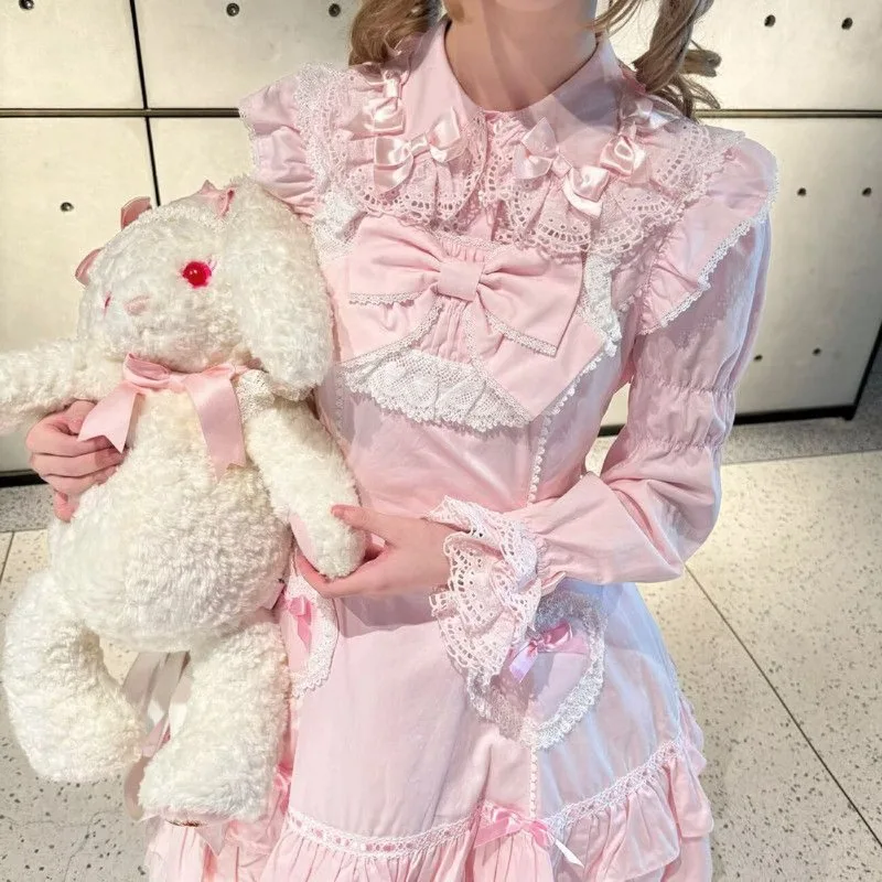 Lolita Retro Originele Veelzijdige Boog Kant Peter Pan Kraag Lange/Korte Mouw Lotus Knoop Shirt Leuke Meisjes Nieuwe Blouse Womens tops