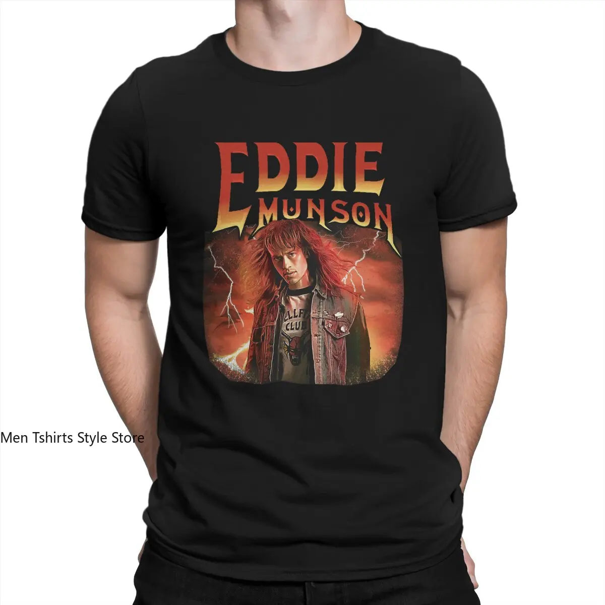 Eddie Munson Portrait T-Shirts Men Eddie Munson Funny Pure Cotton Tees O Neck Short Sleeve T Shirts Classic Tops