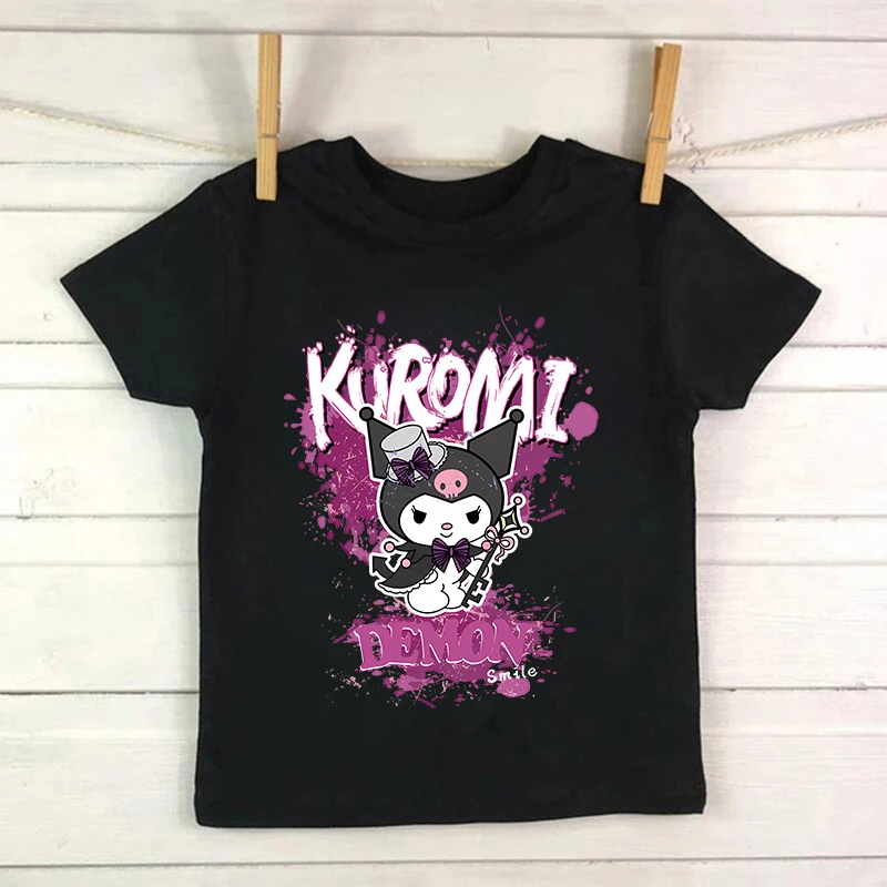 Camiseta fresca para chico Kuromi Kawaii Manga, camiseta de Anime japonés para niños, ropa para niños, camisetas, camisetas para niños y niñas,