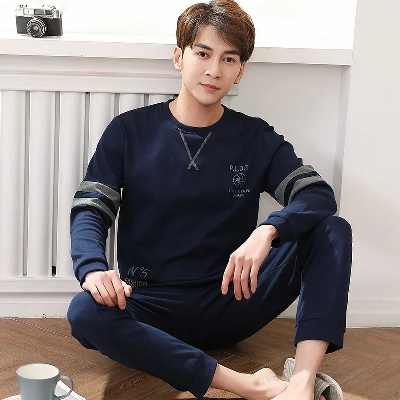 2024 Autumn Long Sleeve 100% Cotton Pajamas Sets for Men Korean Loose High Quality Sleepwear Pyjamas Male Homewear Home Clothes