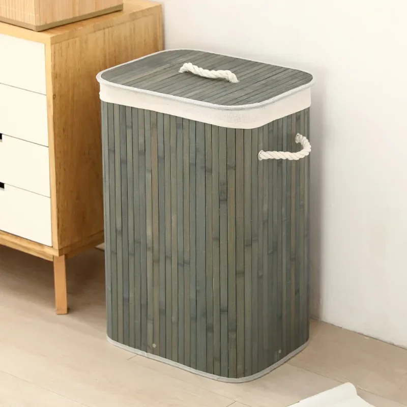 Foldable Laundry Basket Large Capacity Storage Bin Bamboo Round Clothes Organizer Home Grocery Basket Compact Storage