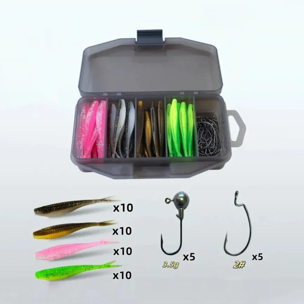 50 Pieces/set of Bionic Fish Soft Bait Fishing Lures Gear with Hook Storage Box Portable Outdoor Fishing Gear for Lake
