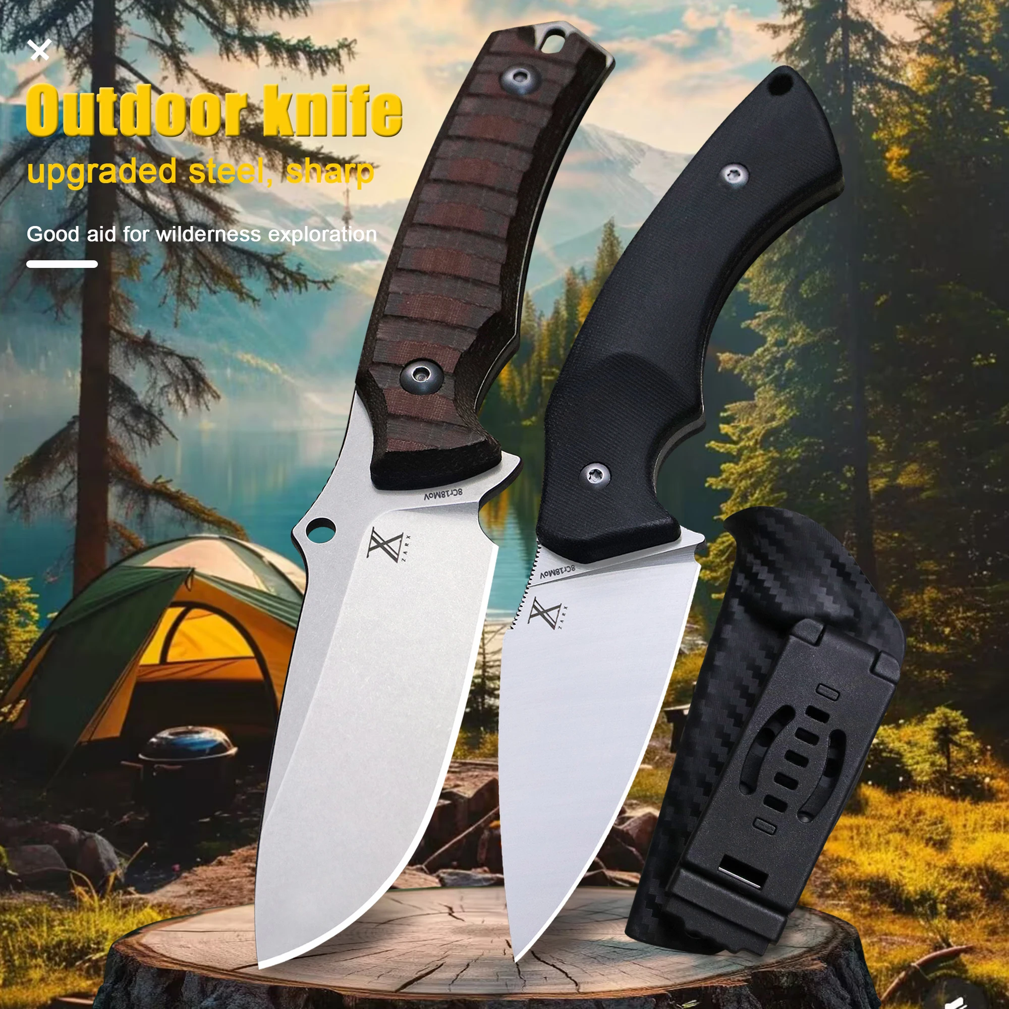 

ZARX USA's all-tanned linen handle hunting knife, a German 8CR18MOV steel outdoor knife, a jungle survival knife