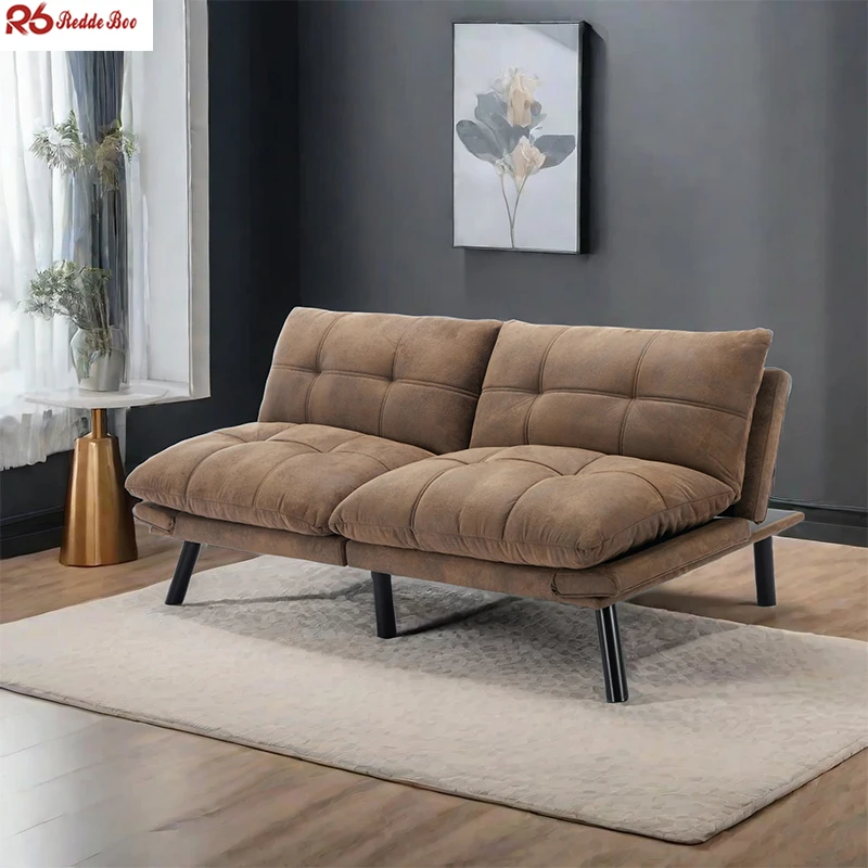 Minimalist Style Sectional Multi-angle Adjustable Backrest Armrest Velvet Sofa Bed With 2 Seaters For Living Room Office