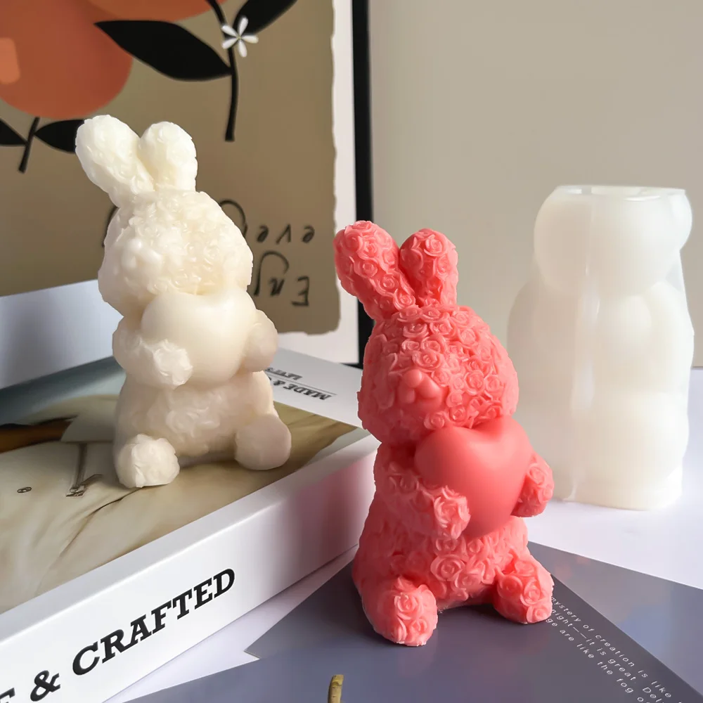 

Rose Rabbit Silicone Candle Mold Flower Bunny Soap Resin Plaster Mould Chocolate Ice Making Set Home Decor Valentine‘s Day Gifts