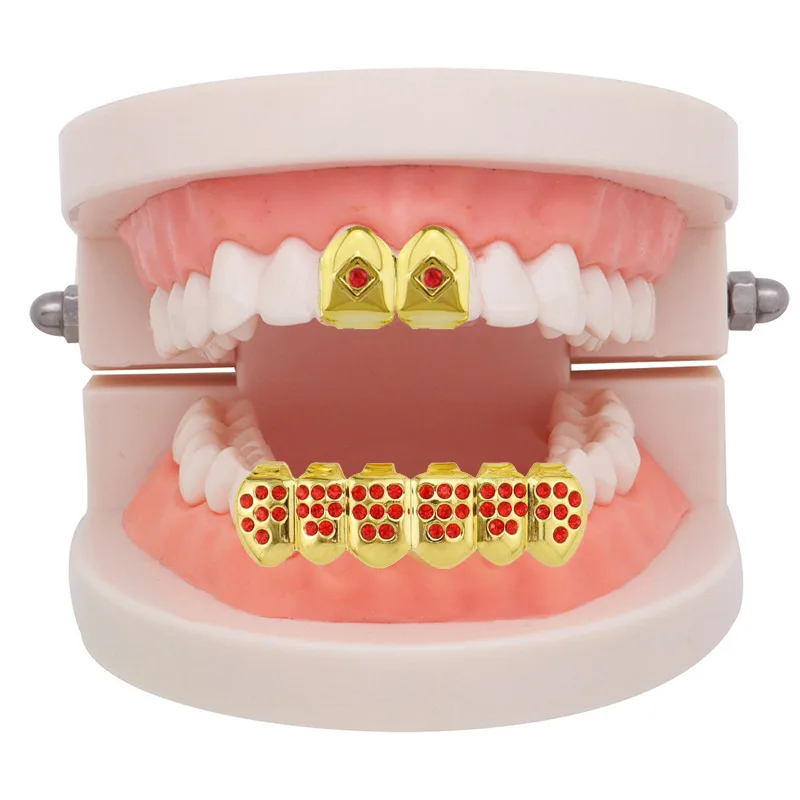 แฟชั่นฮิปฮอป CZ ฟัน grillz พลอยเทียมสีทองแบบถอดออกได้ฝาครอบฟันสไตล์พังก์เครื่องประดับสำหรับงานปาร์ตี้