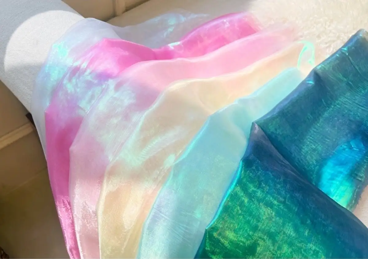 

1 Yard White & Pink 1.5m Holographic Tulle Fabric for Stage Wedding DIY