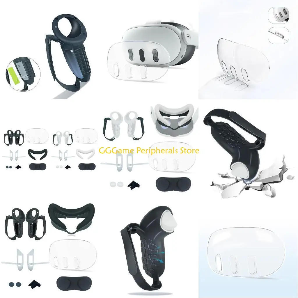 

U55B Complete 10Piece Silicone Controller Cover Set for VR Headset Grip Protect with Face Cover and Lens Shield Rocker Cap