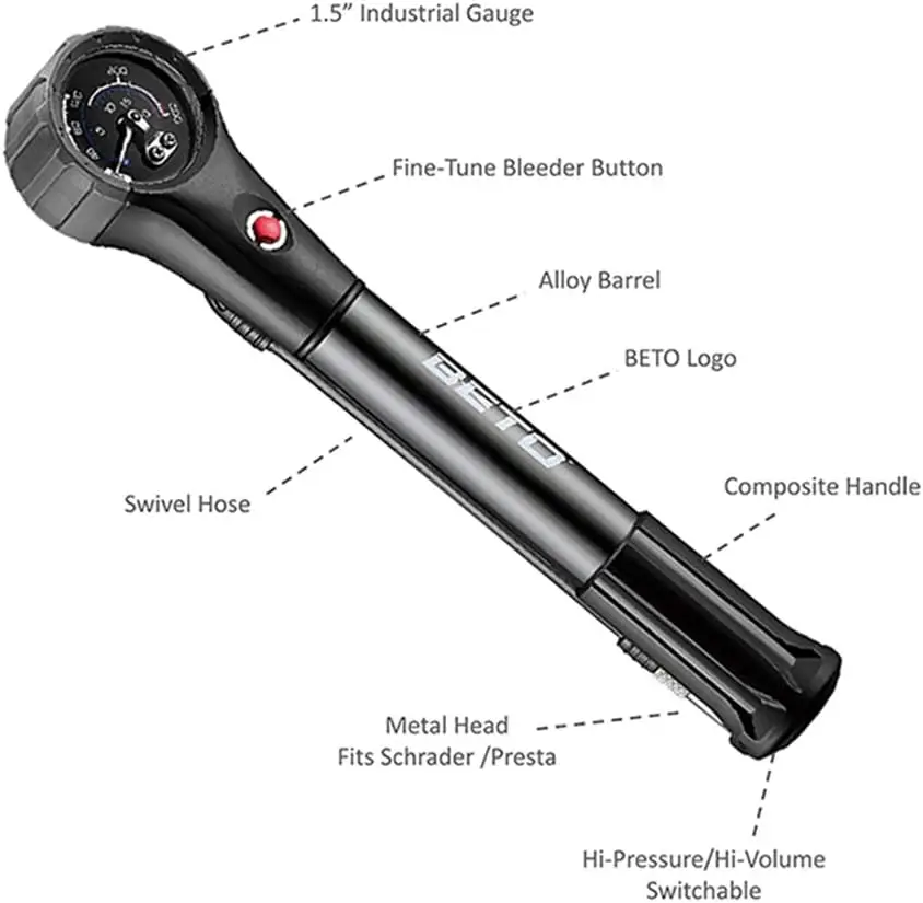 Gas Shock/Tire Dual Function Combo Pump, High Pressure 300 Psi / 21 Bar for Presta, Schrader Mountain Bike Road Bicycle- Mountin