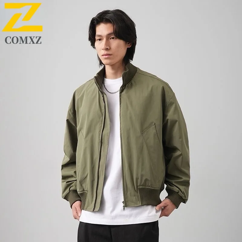 

COMXZ Mens Jacket Classic Baseball Collar Travel Motorcycle Coat American Fashion Street Style Lightweight Autumn Windbreaker