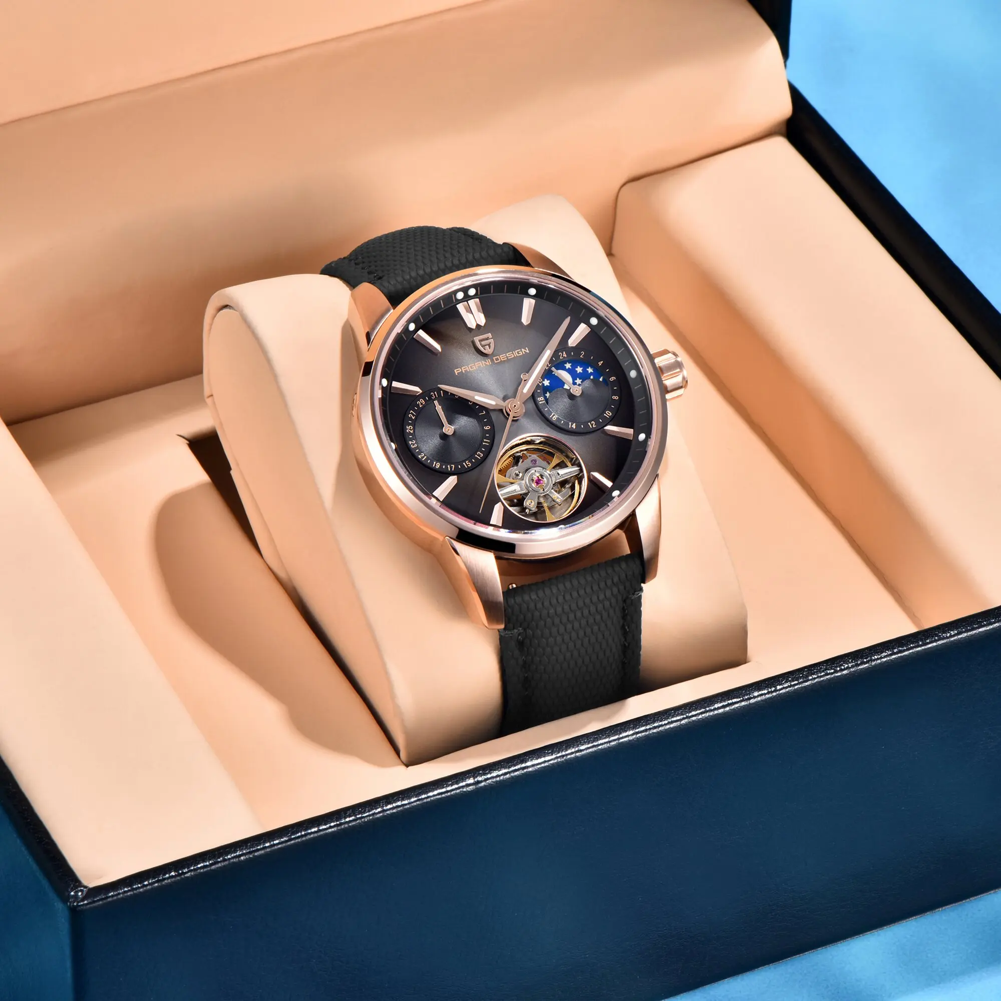 

Мужские механические часы PAGANI DESIGN высшего класса: элитные, с сапфировым стеклом, кожаным ремешком, светящимися стрелками и индикатором фаз Луны, дайверские часы (Reloj De Buceo)