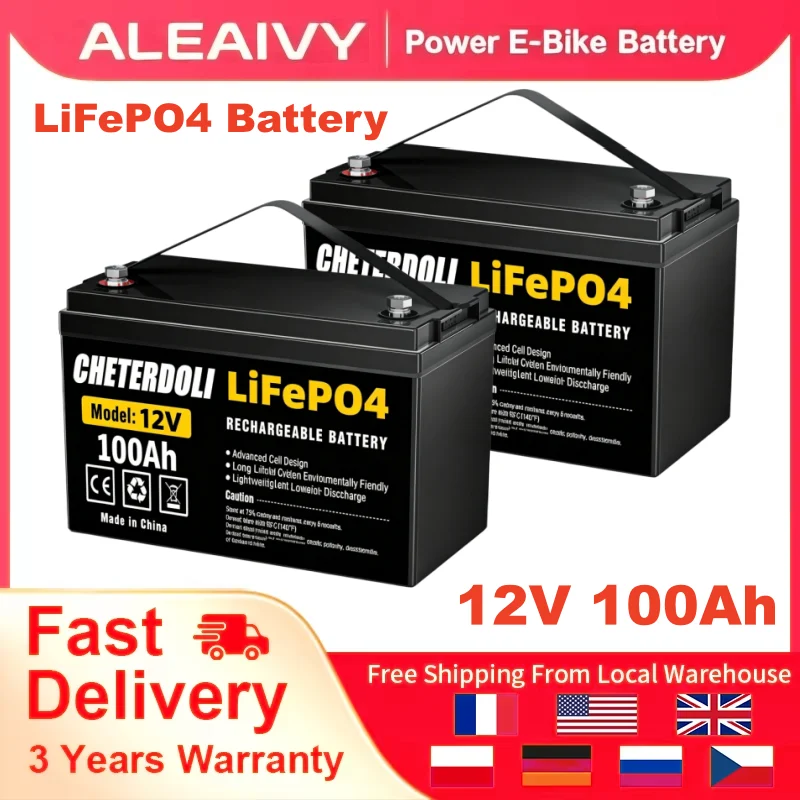 

Brand A+ Aleaivy 12V 100Ah LiFePO4 Deep Cycle Battery Built in BMS, High Performance for Solar, Inverter, HESS, 1280Wh