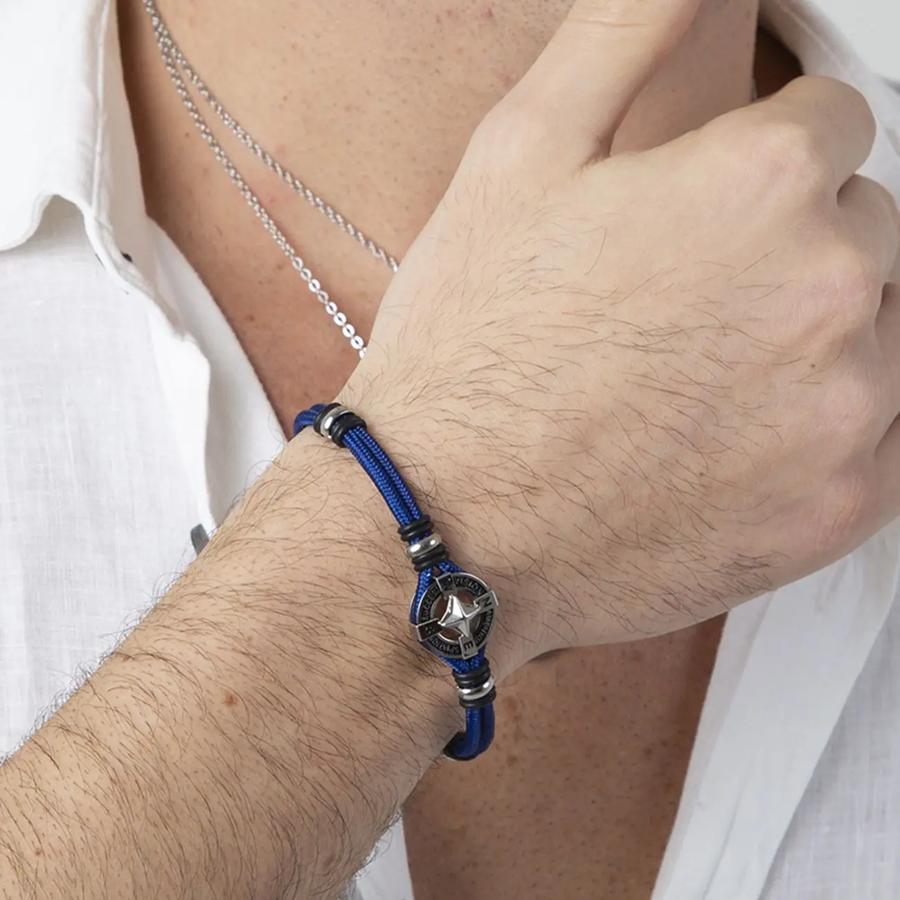 سوار بنمط بوصلة بحرية للرجال، سوار أزرق قابل للتعديل لملابس المعصم تحت عنوان الملاحة للجنسين