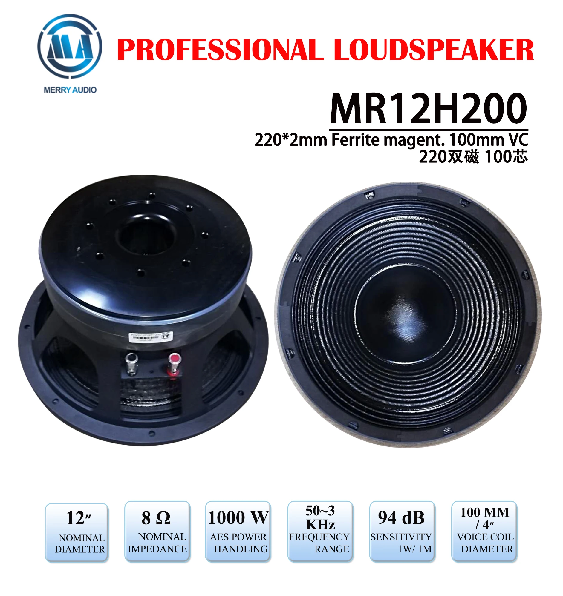12'' Dual Magnetic Speakers 2000 Watts 4'' Voice Coil, Professional Speaker System
