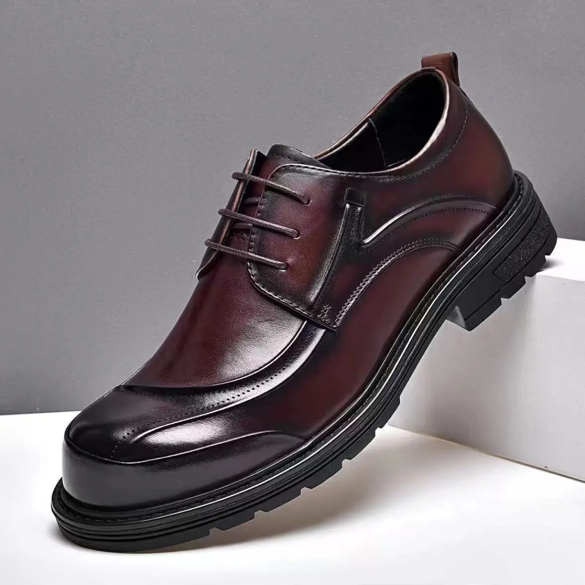 

Spring Autumn Casual Suit Cow Leather Shoes for Men New Designer Cowhide Business Commuter Big-head Platform Dress Shoes for Men