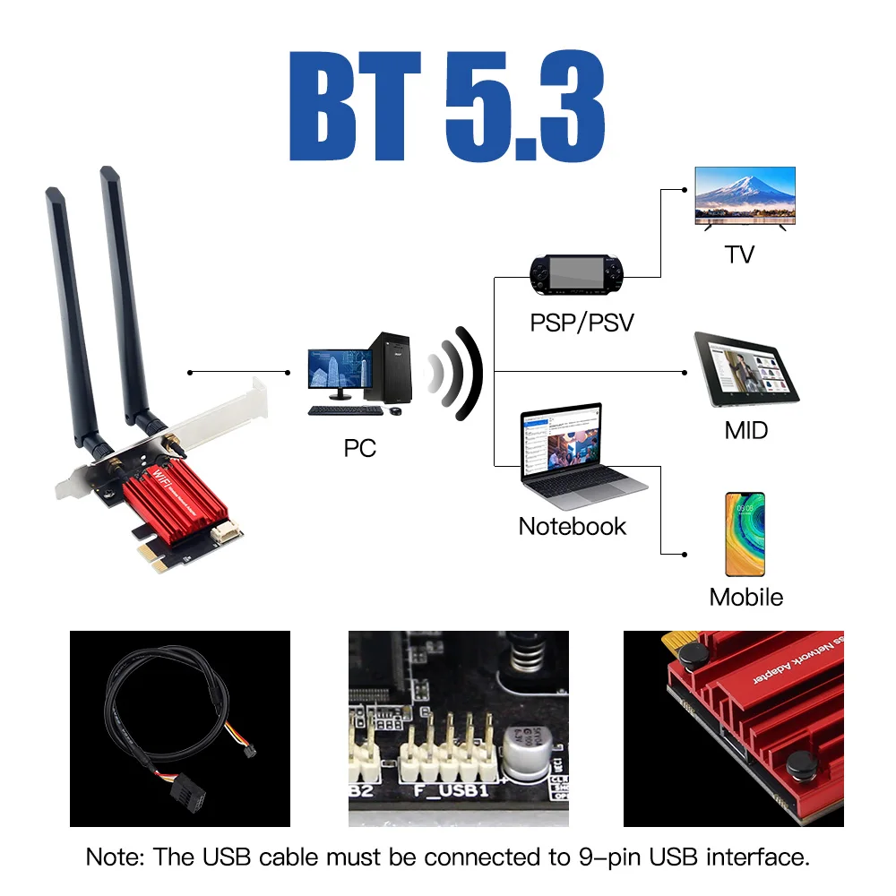 Bezprzewodowa karta WiFi 6E AX210 PCI-E Trójzakresowa karta sieciowa Wi-Fi BT 5.3 802.11AX 2,4G/5G/6Ghz do komputera PC Win 10/11