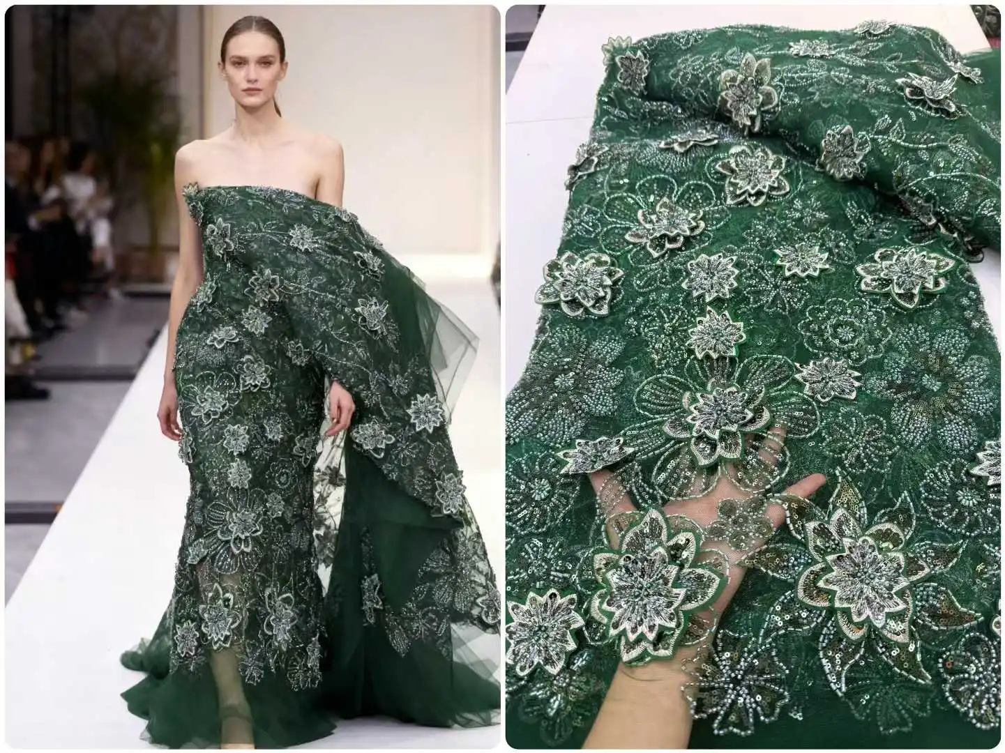 Luxury French 3D Flower Sequin Lace Fabric 2025 High Quality Nigerian African Beaded Embroidery Lace Fabric Dress Sewing