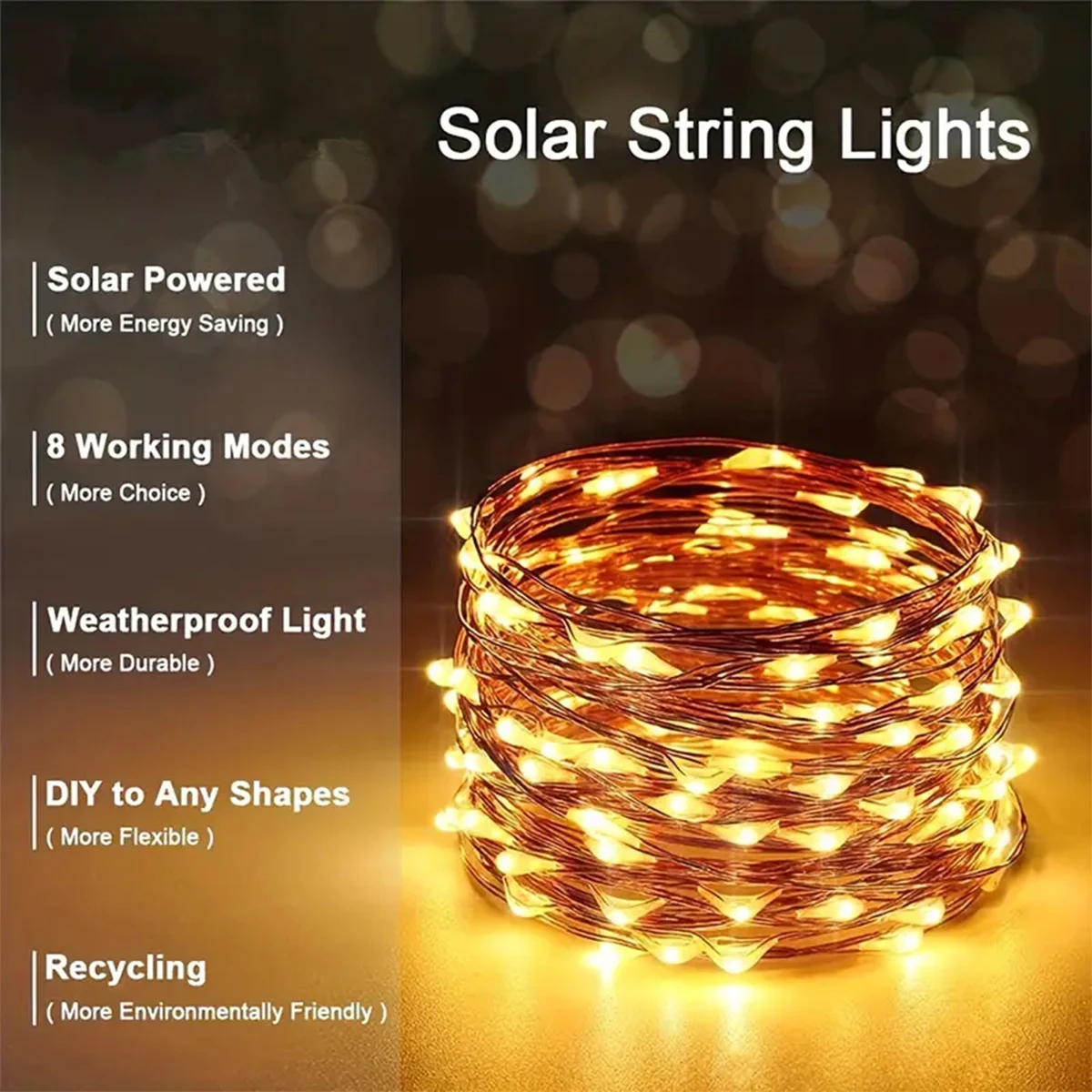 32M/22M Solar Fairy String Lights Outdoor Waterproof Copper Wire LED 8 Lighting Modes Flashing for Party Garden Home Decoration