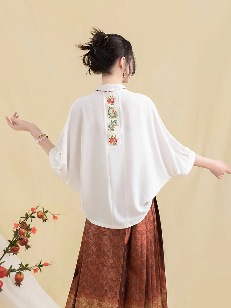 UMI MAO 중국 Hanfu Femme Ming 제작 직조 골드 호스 페이스 스커트, 개선 된 반팔 카디건, Hanfu 여성 일상 생활