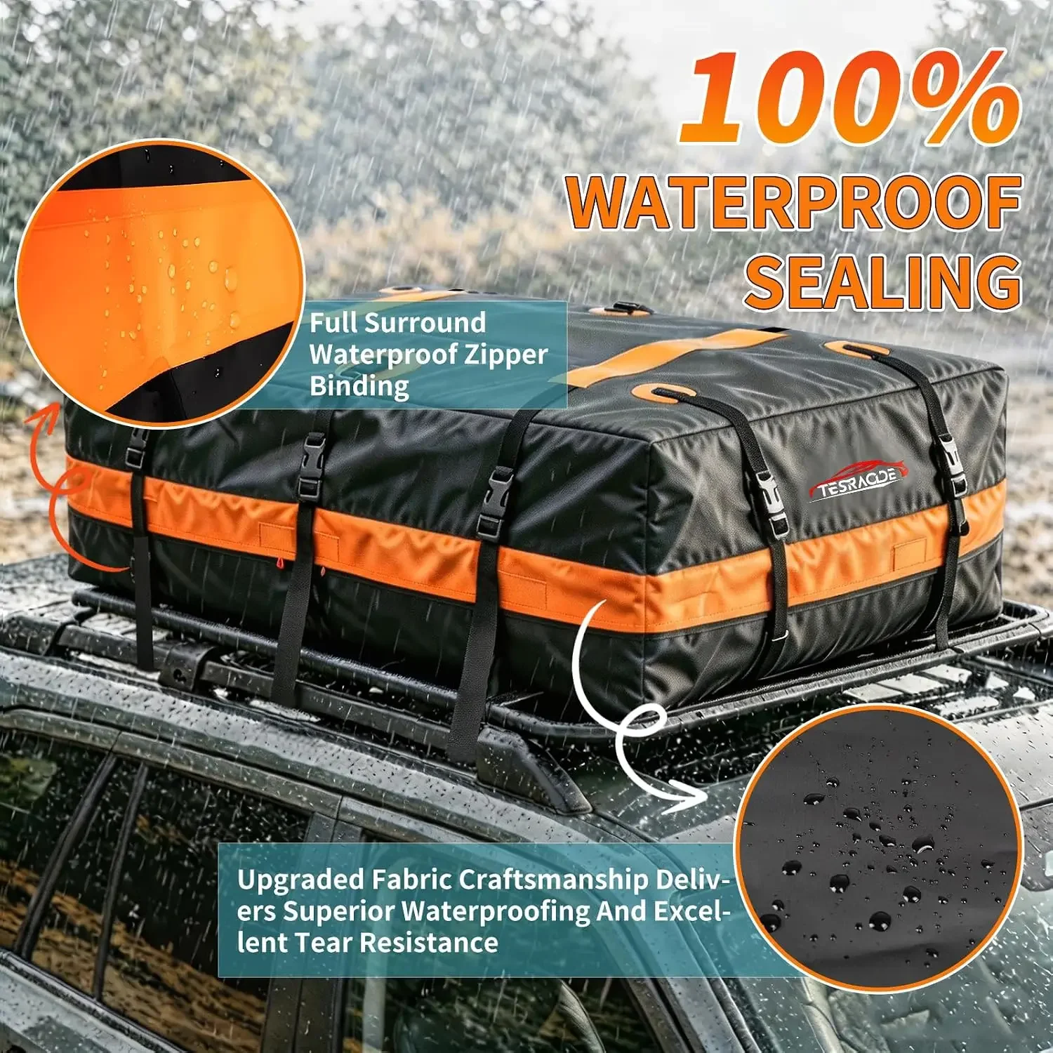 22 Cubic Feet Car Rooftop Cargo Carrier Roof Bag | Fits Cars With / Without Roof Racks/Waterproof & Tear‑resistant/with anti‑sli